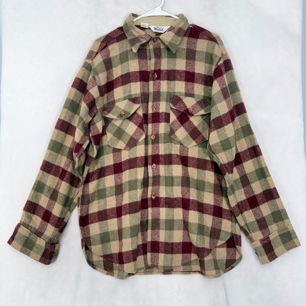 Vintage Woolrich Shirt Mens L Multicolor Plaid Wool Hunting Pocket Outdoor
